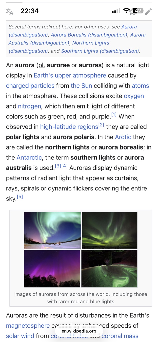 A Wikipedia article in Safari on iPhone before Aurora — bright white page