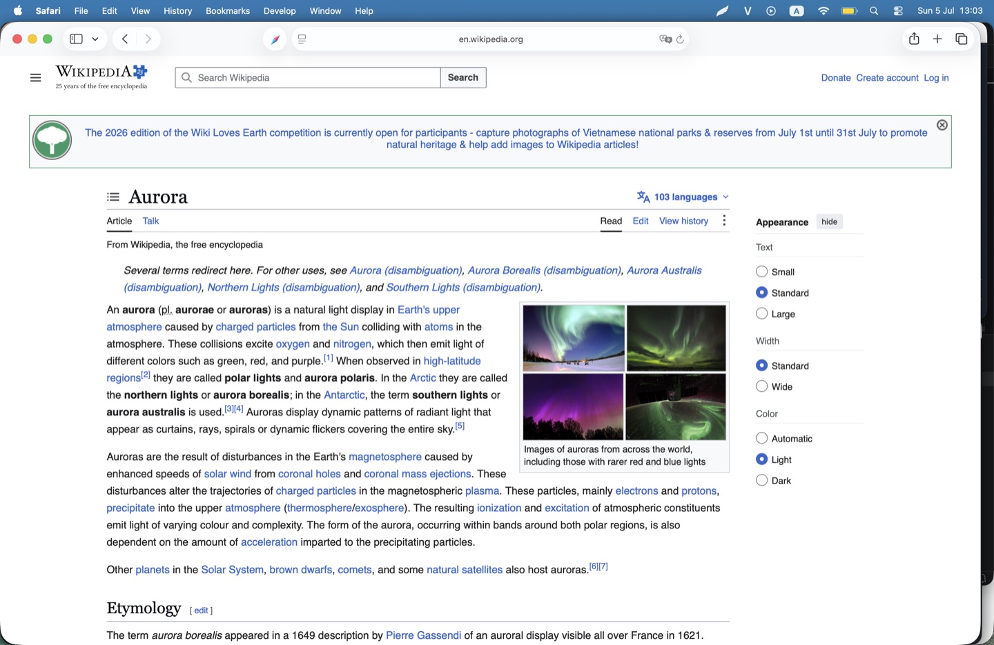 A Wikipedia article in Safari on Mac before Aurora — bright white page