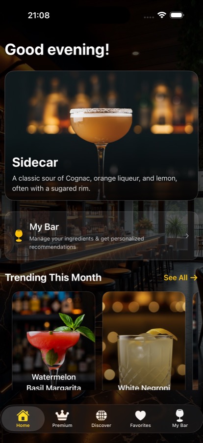 Pocket Barman home screen